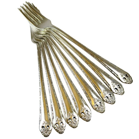 Lovely Lady Grille Forks (Set of 8) Vintage Holmes & Edwards Inlaid Silverplate - Picture 3 of 5